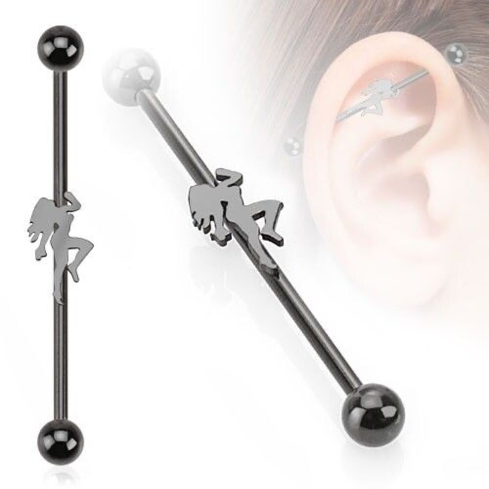 Sexy Pole Dancer Black Ion Plated Industrial Barbell | Single Bar